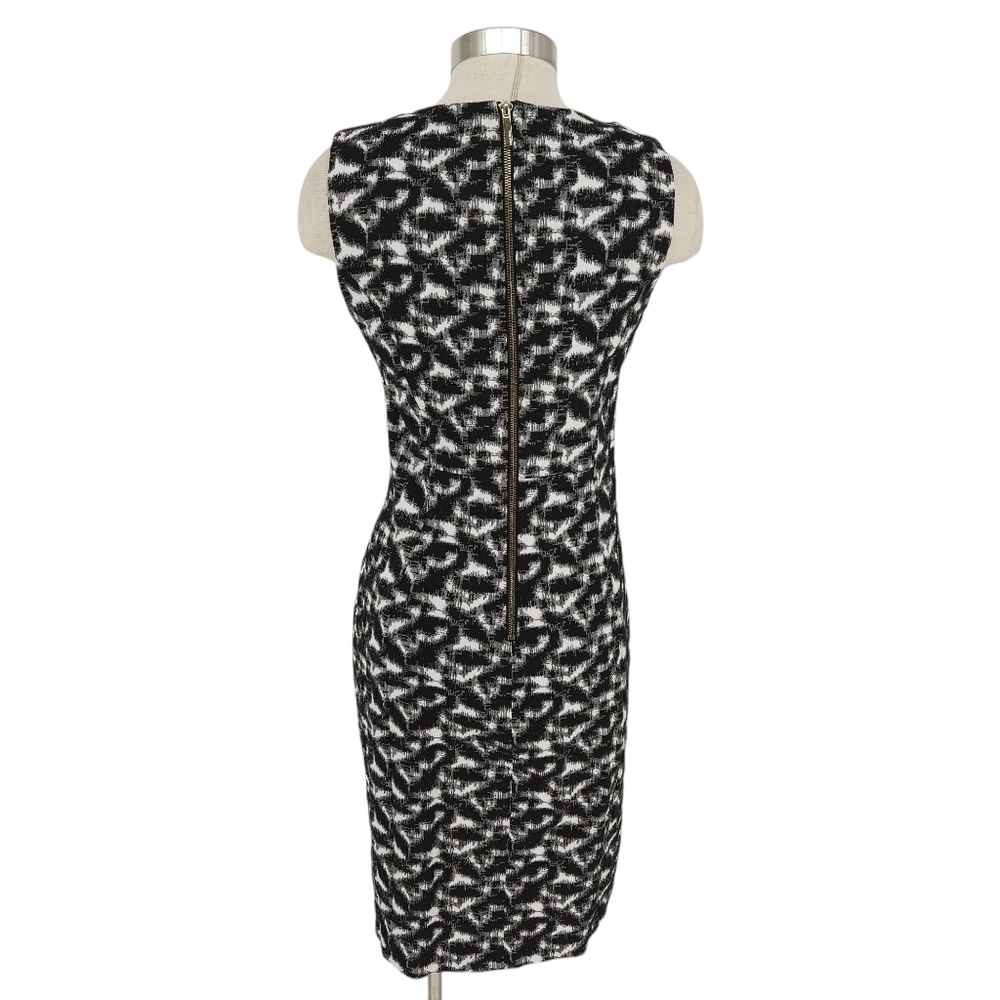 Calvin Klein Sheath Dress Black White Jacquard Sleeveless Zip Back 10 - Picture 4 of 8